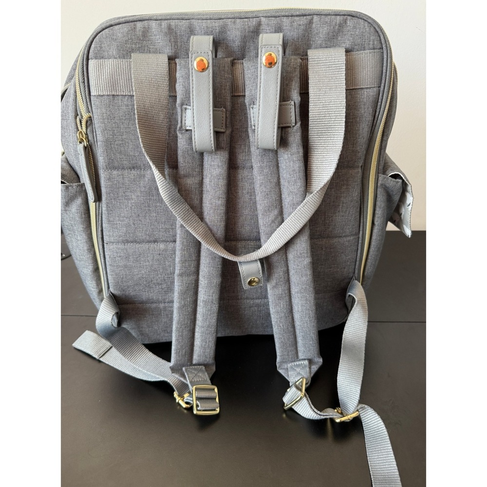 Dabney Lee Expandable Backpack Diaper Bag Grey Bunny Print Change Mat NWT - Picture 15 of 16